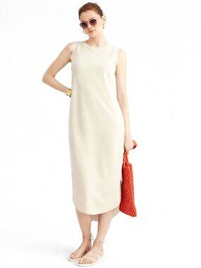 NWT J. Crew Slub Cotton Midi Tank Dress Sleeveless Rolled Cuff - Ivory | XXS